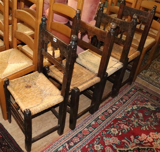 4 carved oak Cathedral chairs(-)
